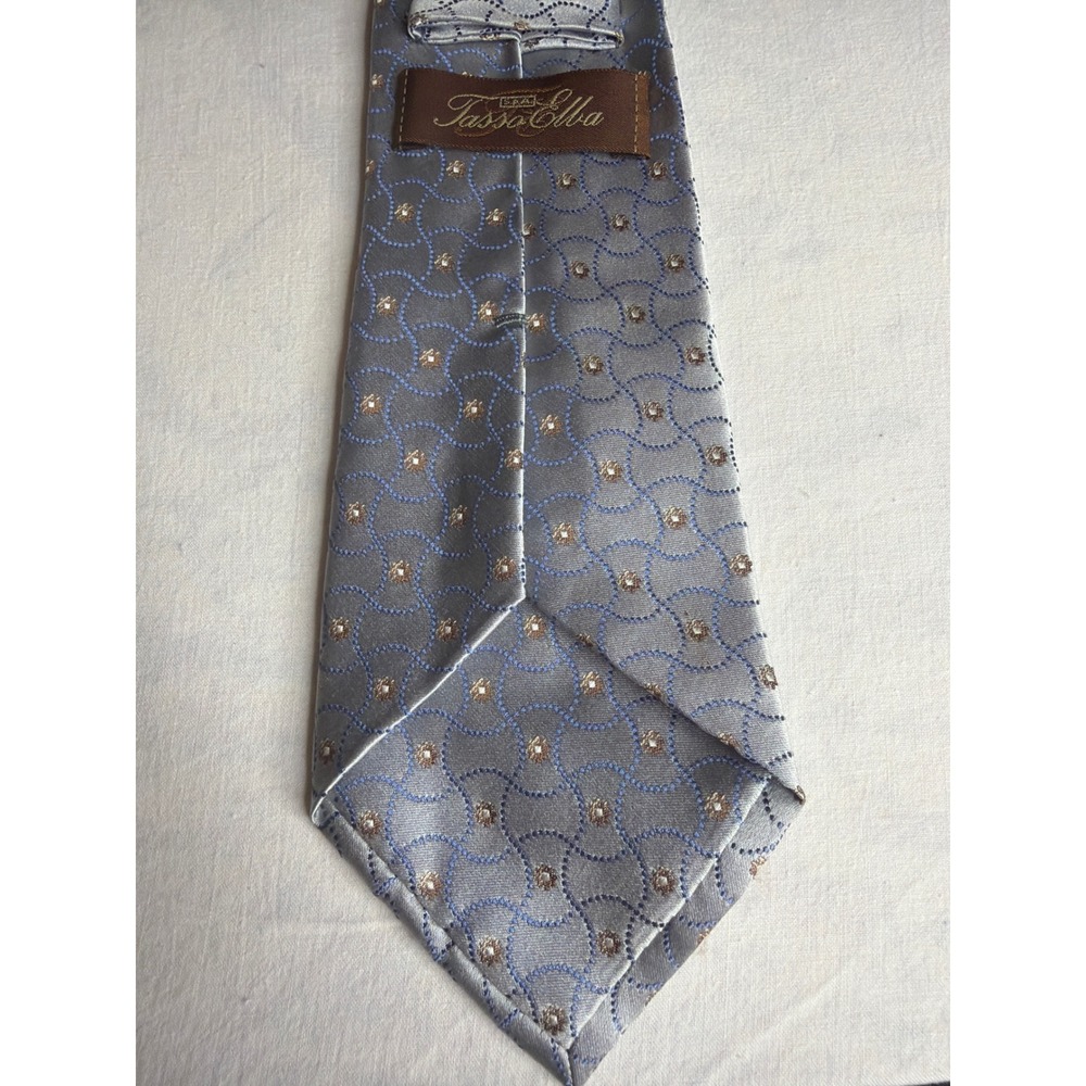 Tasso Elba Mens Silk Tie Blue Silver Geometric Medallion Pattern Classic Necktie - Picture 2 of 3